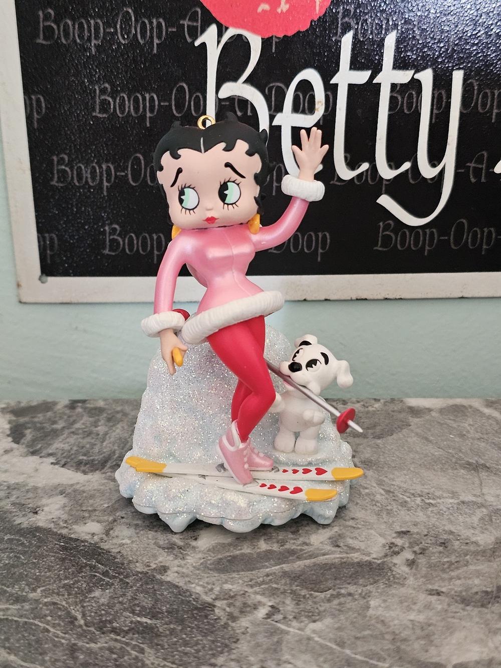 Betty Boop Kids Ski Figurine Ornament - Pink and Red